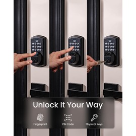 DESLOC A100F Keypad Fingerprint Door Lock, Keyless Entry Door Lock, Smart Lock Deadbolt for Front Door, Easy Installation, Emergency Power Port,12 Months Battery, IP54 Waterproof, 5 Keys