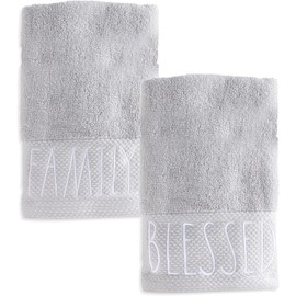 Rae Dunn - Toallas de mano decorativas bordadas para cocina y baño, 100% algodón, altamente absorbentes, paquete de dos, 16 x 28 pulgadas, bordado bendecido/familia