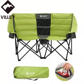 VILLEY Double Camping Chair Heavy Duty Padded Camp Couch Portable Folding Chairs