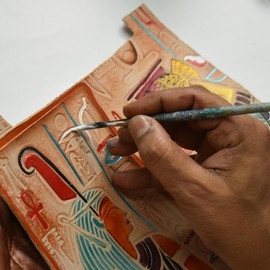 Anuschka Women's Hand-Painted Genuine Leather RFID Blocking Two-Fold French Wallet - Tooled Ancient Egypt Copper