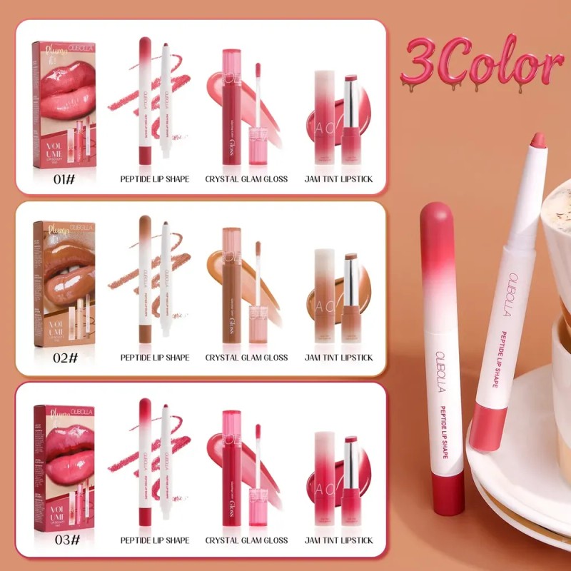 Olibolla Volume Lip Trio Kit Liner,gloss Lipstick Nude Brown