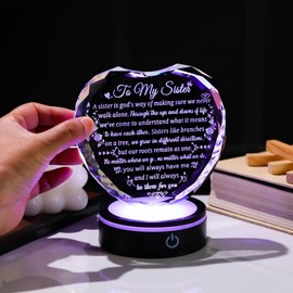 Sister Gifts from Sister Brother Birthday Crystal Heart Keepsake Gift for Sisters with LED Light Base Sister Gifts for Women Christmas Best Sister Ever Gifts