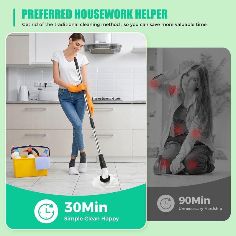 YKYI Electric Spin Scrubber, Cordless Power Scrubber | 8 Replaceable
