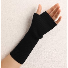 Prettystern Women's Mid-Length Cashmere Pulse Warmer Arm Warmers Fingerless Rib Knitted Gloves, black