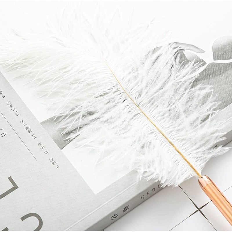 DPWOUM White Feather Ballpoint Pen Black Inks Pen Wedding Signing