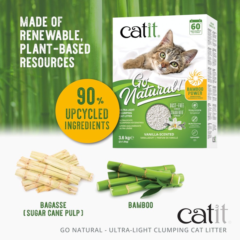 Catit Go Natural Ultra-Light Clumping Cat Litter, Bamboo Pellets, Dust-Free,