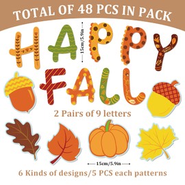 Whaline Happy Fall Cut-Outs Fall Bulletin Board Decorations Thanksgiving Maple Leaves Pumpkin Acorns Cutouts Autumn Harvest Cutouts with 100Pcs Glue Points for School Classroom Wall Decor, 48Pcs