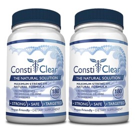 ConstiClear - Ease Constipation, Improve Digestion, Support Gut Flora - Contains Probiotic - 180 Capsules - 2 Bottles - Vegan
