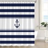 XHUUXH Nautical Anchor Shower Curtain Navy Blue White Striped Beach