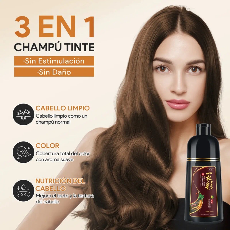 Shampoo Tinte Instantáneo Cubre Canas 3en1 Natural Jengibre