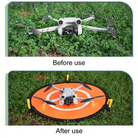 Drone Landing Mat, Portable Drone Landing Pad, Foldable Helicopter Landing Pad, Waterproof Foldable Helipad, Orange, Single Sided, Diameter 55cm, With 1 Storage Bag and 3 Ground Spikes