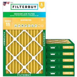 Filterbuy 10x25x2 Air Filter MERV 11 Allergen Defense (6-Pack), Pleated HVAC AC Furnace Air Filters Replacement (Actual Size: 9.50 x 24.50 x 1.75 Inches)