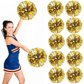 bath & bath Pom Pom Cheer Dance Cheerleader Set of 10 with Handles, 11.8 x 11.8 inches (30 x 30 cm), Gold + Silver, For Cheering, School Events, School, Cosplay