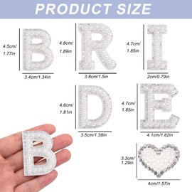 6Pcs Diamond Pearl Letter Patches, White Stick on Pearl Letter Patche, Bride Rhinestone Iron on Patches, Pearl Rhinestone Letter Patches, Letters Bride, for Bachelorette Party Wedding