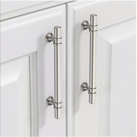 9BUILD EU0044 Pack of 10 Cabinet Handles, Brushed Nickel, Hole Spacing 128 mm, Handles for Kitchen Cabinets, Knurled Furniture Handles, Kitchen Cupboard Door Handles