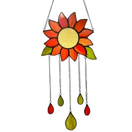 Sunflower Stained Glass Suncatcher - 6.3x13.1Inch Window Decoration for Kitchen, Birthday, Housewarming or Mom/Grandma Gift