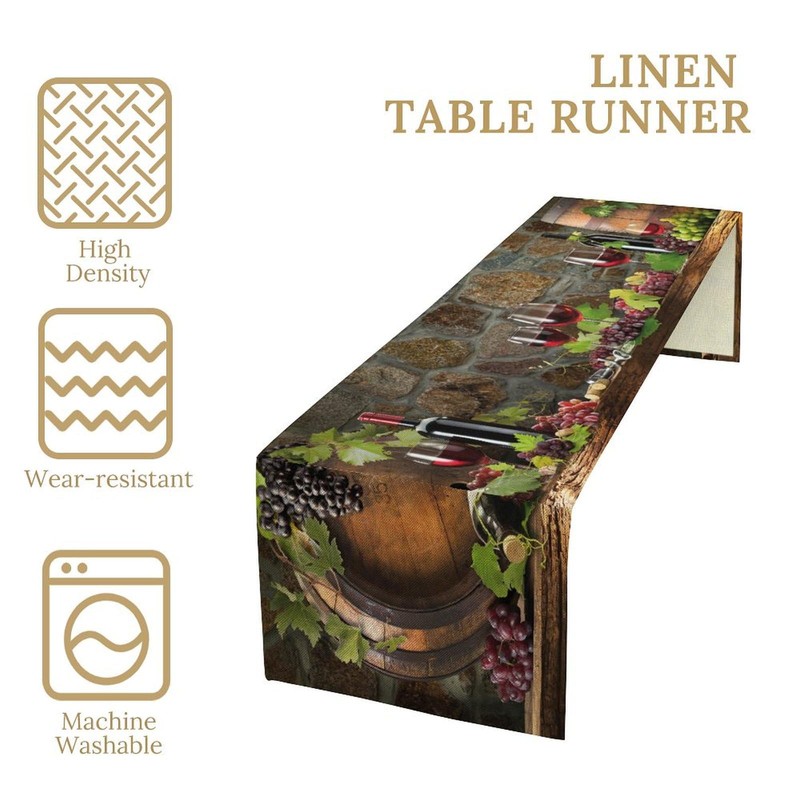 Red Wine Table Runner - Rectangle Wine Glass & Bottle