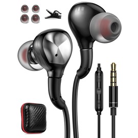 ASKUBSKU Earphones, Wired Earphones, Microphone Included, 4 Poles, 0.1 inch (3.5 mm) Jack, HIFI Sound Quality, Volume Adjustment, Deep Bass, In-Ear Type, Stereo Earphones, Clear Calls, Remote Control,
