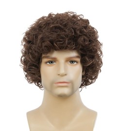Amnenl Brown Curly Short Afro Wigs for Men California Cosplay Daily Costume Hair Wig for Male Guys