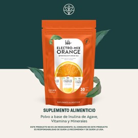 Life 360+ ELECTRO-MIX EFFERVESCENT DRINK MIX NARANJA | 180.6 gramos | 30 sobres de 6.02 gramos | Sabor Naranja | Suplemento Alimenticio en polvo a base de inulina de agave, vitamina y minerales en sobres.