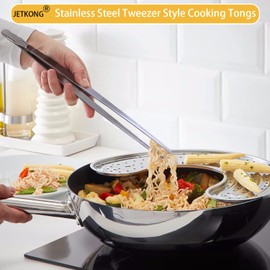 JETKONG Extra Long Kitchen Tweezers Heavy Duty Stainless Steel Cooking Tweezers, Set of 3 (9 12 14 Inch, Silver)