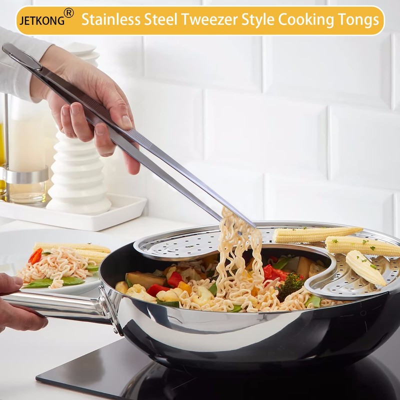 JETKONG Extra Long Kitchen Tweezers Heavy Duty Stainless Steel Cooking