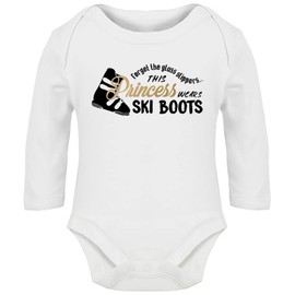 Hippowarehouse Forget The Glass Slippers This Princess Wears Ski Boots Baby Vest Bodysuit (Long Sleeve) Boys Girls White