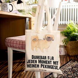 Mr. & Mrs. Panda Pekingese Moment Tote Bag, Gift, Jute Bag, Bag, Pouch, Animal Friend, Pekingese, Peking Palace Dog, Dog Breed, Puppy, Shopping Bag, Cloth Bag, Gift, cream-coloured