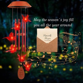 Cardinal Solar Wind Chimes Outdoor, Cardinal Bird Wind Chime Light with 4 Red Metal Tube, Music Wind Chimes Cardinal Gift for Women Mom Grandma, Birthday Gifts Memorial Gifts Sympathy Gifts