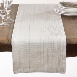 Fennco Styles Astrid Shimmering Design Ribbed Table Runner 13" W X 90" L - White 100% Cotton Table Cover for Dining Table, Weddings, Family Gatherings and Special Events