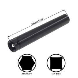 24mm Deep Impact Socket,SAFYY 1/2-Inch Drive Long Impact Socket 11.8 Inch Length,6 Points,Heat-Treated CR-V Steel