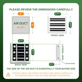 Vent Cover 6x6 - Decorative Aluminum Air Vent Covers for Wall and Ceiling, Register Vent Cover, Wall Register, Linear Slot Diffuser, Quiet Operation HVAC Cover for Home - White