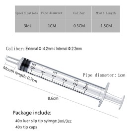 Gebildet 40 x 3 ml Sterile Syringes, Oil Dosing Syringe (without Needles) with Cap, for Small Pet Feeding, Industrial Precision Application