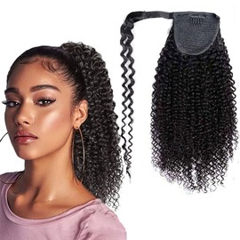 Kinky Curly Ponytail Hair Extension Magic Paste Human Hair Pony Tail Wrap Around Afro Kinky Curly Clip ins Ponytail Hairpiece for Women 14"inch 100grams