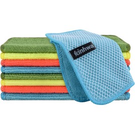 KinHwa Kitchen Washcloths for Dishes Absorbent Microfiber Dish Cloths Quick Dry Dish Rags with Poly Scour Scrub Side Ideal for Kitchen Cleaning and Housekeeping (Mixing Colors #1, 6inchx6inch 9 Pack)