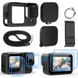 OKFUN Silicone Sleeve Case for Go Pro Hero 13 Black,6PCS Screen&Protector Battery Replace Side Cover&Lens Cap& Lanyard,Accessories Kit Only fit Hero13 Black