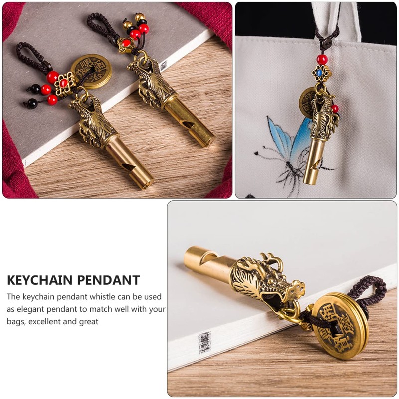 KOMBIUDA Elegant Keychain Pendant Whistle Brass Outdoor Survival Tool Dragon