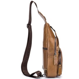 Cross body Bags for Men Leather Sling Bag Casual Daypacks Chest Bags Shoulder Bag Travel Hiking Backpacks (Brown)