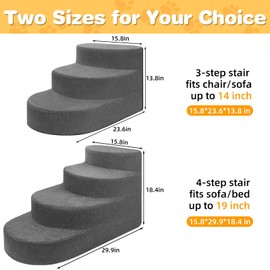 Dog Stairs for Small Dogs, Foam Steps for Small Dogs & Cats, 3 Steps Dog Ramp for High Beds, Couch, Window, Sofa, Pet Stairs with Removable Washable Cover, Non-Slip Sturdy Pet Steps, Grey