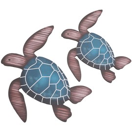 CREATCABIN 2Pcs Small Sea Turtle Wooden Wall Decor Wall Art Farmhouse Ocean Beach Theme Hanging Decoration Vintage Turtle Coastal Decor for Home Lake House Bathroom Indoor Outdoor