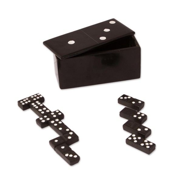 NOVICA Handmade Marble Domino Set Black from Mexico Chess Sets Games 'Strategic Chance'