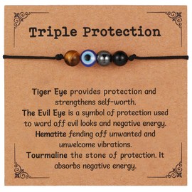 Korotho Evil Eye Bracelets for Women Men, Evil Eye Beads Chakra Bracelets Necklace Triple Protection Bracelet Good Luck Energy Stone Healing Crystal Black Hematite Gemstone Ankle Jewelry Gifts