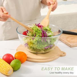 JOYMAY Set of 3 Nesting Glass Bowls with Anti-Slip Bamboo Lids & Utensil Slot – Oven/Microwave Safe Borosilicate Mixing Bowls for Cooking, Baking, Serving (5.9/8.3/10.6in)