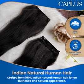 Capilus Natural Human Hair Clip-In Side Patches Extensions for Women & Girls Indian Human Hair Volumizer. 18 inch Natural Black