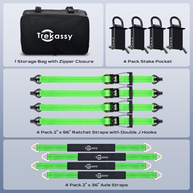 Trekassy Car Tie Down Straps for Trailers with Stake Pocket