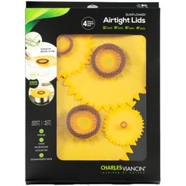 Charles Viancin - Sunflower Lid Gift-Box - Set of 4 Silicone Lids for Food Storage and Cooking - 11''/28cm + 9''/23cm + 6''/15cm + 4''/10cm - Airtight Seal on Any Smooth Rim Surface