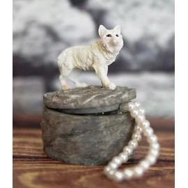 Ebros Gift Small Moon Albino Snow White Wolf Rounded Jewelry Box Figurine Decor Set of 4