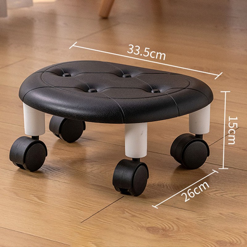 Round Low Rolling Stools Fuax Leather Universal Wheel Small Roller