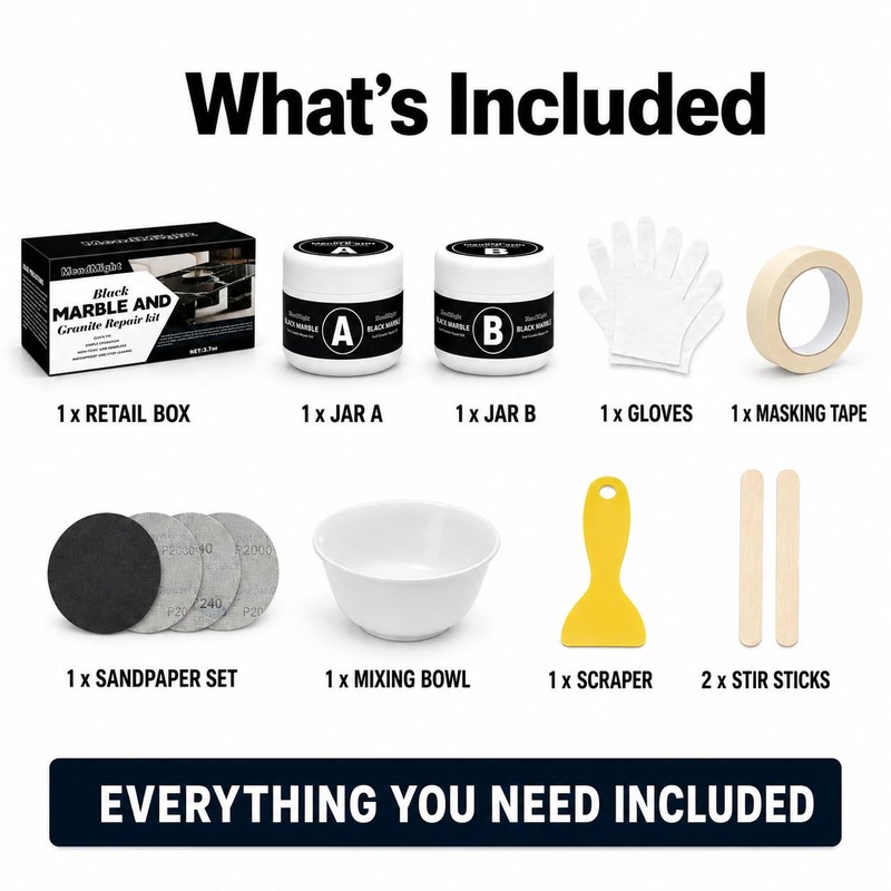 MendMight Black Quartz Countertop Repair Kit, Professional Tile, Marble and
