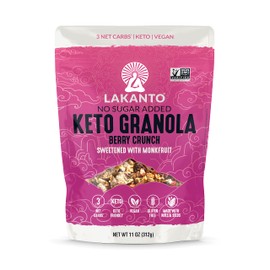 Lakanto Berry Crunch Granola - Delicious Snack, Quick Breakfast Cereal, Keto Friendly, Monk Fruit Sweetener, No Sugar Added, Vegan, Gluten Free, Grain Free, 3g Net Carbs (11 oz)